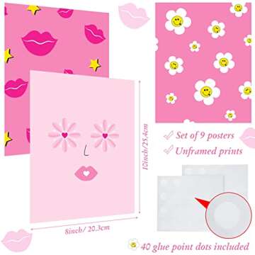 Spakon Preppy Room Decor Aesthetic Hot Pink White Wall Art for Teen Girls Bedroom Pink College Dorm ...