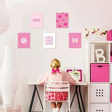 Spakon Preppy Room Decor Aesthetic Hot Pink White Wall Art for Teen Girls Bedroom Pink College Dorm Room Posters Trendy Wall Decor(UNFRAMED 8x10in)