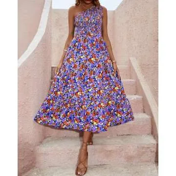 BTFBM One Shoulder Summer Dress for Women Stylish Maxi