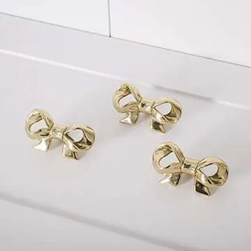 UniDes Pack of 2 Gold Brass Knobs for Dresser,Drawers and Cabinet, Decorative Bow Knobs and Pulls for Kids,Children,Girls Bedroom,2 PC