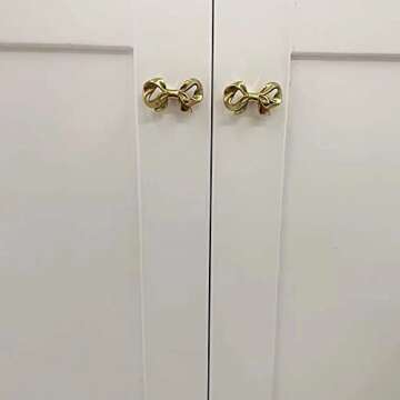 UniDes Pack of 2 Gold Brass Knobs for Dresser,Drawers and Cabinet, Decorative Bow Knobs and Pulls for Kids,Children,Girls Bedroom,2 PC