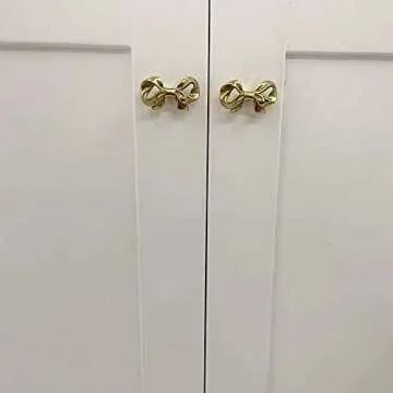 UniDes Pack of 2 Gold Brass Knobs for Dresser,Drawers and Cabinet, Decorative Bow Knobs and Pulls for Kids,Children,Girls Bedroom,2 PC