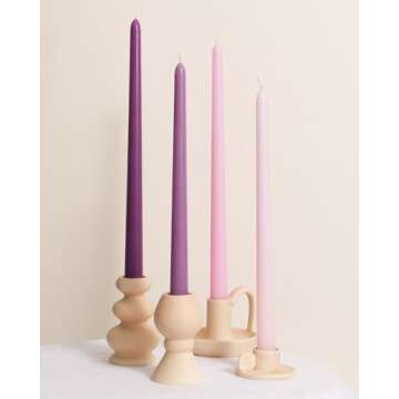 Viyffo 12 Inch Purpel Taper Candles Set of 12 Unscented Smokeless Long Tall Tapered Candle for Candlesticks Sticks Wedding Home Decor Dinner