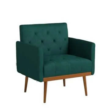 SLEERWAY Modern Velvet Single Sofa Chair, Upholstered Accent Living Room Chair, Comfy Armchair with Rose Golden Metal Legs, Tufted Chair for Reading or Lounging (Green)