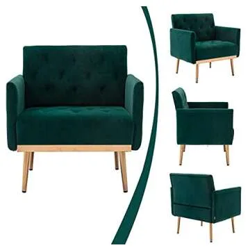 SLEERWAY Modern Velvet Single Sofa Chair, Upholstered Accent Living Room Chair, Comfy Armchair with Rose Golden Metal Legs, Tufted Chair for Reading or Lounging (Green)