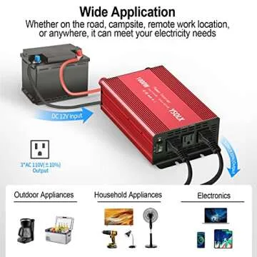 YSOLX 1000W Power Inverter 12v to 110v, DC to AC Converter with 3 AC Outlet, 1000 Watt Inverter for ...