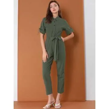 Chic Allegra K Women's Short Sleeve Cargo Jumpsuit
