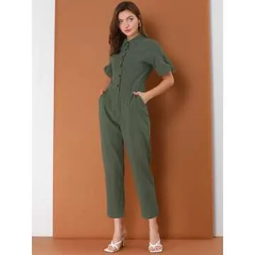 Chic Allegra K Women's Short Sleeve Cargo Jumpsuit