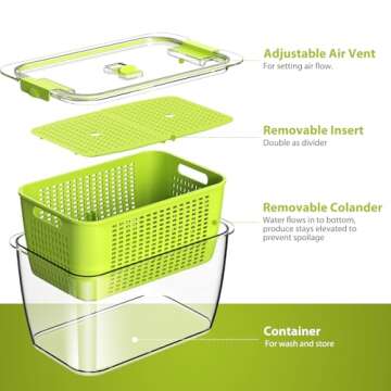 LUXEAR Fresh Container, 3PACK Produce Saver Container BPA Free Fridge Organizer for Vegetable Fruit ...