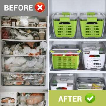 LUXEAR Fresh Container, 3PACK Produce Saver Container BPA Free Fridge Organizer for Vegetable Fruit and Salad Partitioned Food Storage Container with Vents Stay Fresh Containers Not Dishwashers Safe