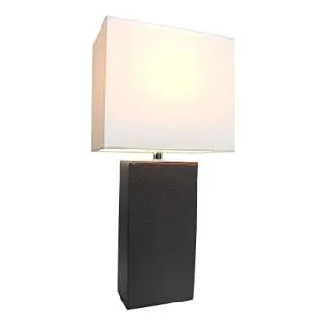 Elegant Designs LT1025-BLK Modern Leather Table Lamp with White Fabric Shade, Black