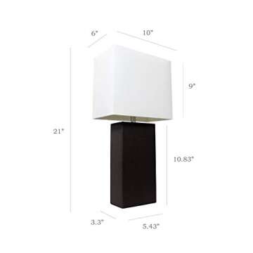 Elegant Designs LT1025-BLK Modern Leather Table Lamp with White Fabric Shade, Black