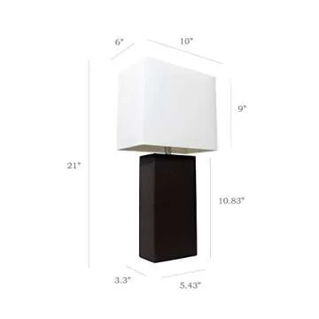 Elegant Designs LT1025-BLK Modern Leather Table Lamp with White Fabric Shade, Black