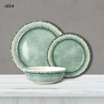 AELS Melamine Dinnerware Set of 12 Pcs Dinner Dishes Set for Indoor and Outdoor Use, Dishwasher Safe, Lightweight Unbreakable, BPA Free, Sage Green