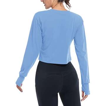 Muzniuer Long Sleeve Crop Top Workout Tops for Women Thumb Hole Tops
