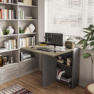 Tiptiper Folding Dining Table, Drop Leaf Dining Table with 6 Wheels and 2-Layer Storage Shelf, Space Saving Dining Table for Small Spaces, Chestnut and Gray