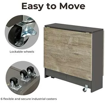 Tiptiper Folding Dining Table, Drop Leaf Dining Table with 6 Wheels and 2-Layer Storage Shelf, Space Saving Dining Table for Small Spaces, Chestnut and Gray