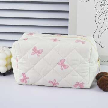Chic Floral Cotton Quilted Makeup Bag for Women