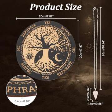 INFUNLY Witch Pendulum Board Tree of Life Round Wooden Divination Board 7.9" Sun Moon Metaphysical M...