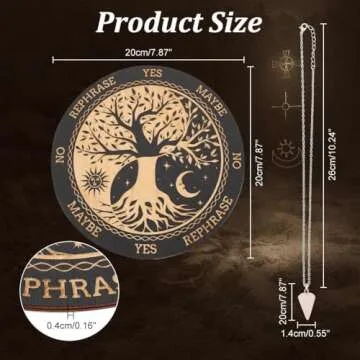 INFUNLY Witch Pendulum Board Tree of Life Round Wooden Divination Board 7.9" Sun Moon Metaphysical M...