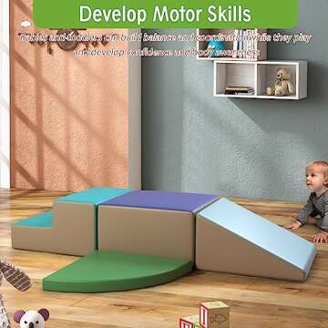 Go Beyond Softscape Crawl and Climb Foam Play Set, 4 Piece Lightweight Blocks Corner Climber for Toddlers, Children's Composite Toy for Crawling Climbing and Sliding (4PC-Style 1)