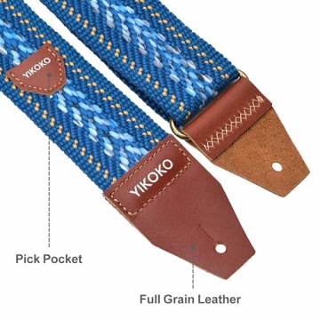 YIKOKO Guitar Strap - Adjustable Cotton Strap for Electric and Acoustic Guitars, Includes Picks and ...