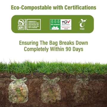 100 Compost Bags with Handles - 2.6 Gallon/9.84 Liter Compostable Trash Bags, 100 Count Biodegradabl...