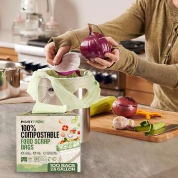 100 Compost Bags with Handles - 2.6 Gallon/9.84 Liter Compostable Trash Bags, 100 Count Biodegradable Trash Bags, Small Trash Bags, Certified By BPI And OK Compost, Food Scrap Waste Bags