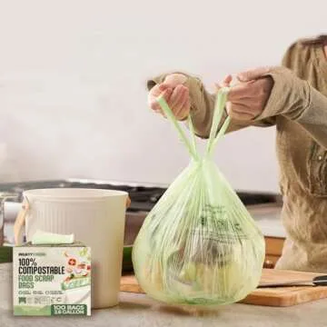 100 Compost Bags with Handles - 2.6 Gallon/9.84 Liter Compostable Trash Bags, 100 Count Biodegradable Trash Bags, Small Trash Bags, Certified By BPI And OK Compost, Food Scrap Waste Bags