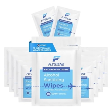 FLYGIENE Travel Wipes - 70% Alcohol Perfect for Travel & Daily Hygiene