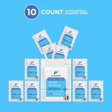 FLYGIENE Travel Wipes - 70% Alcohol Hand Sanitizing Wipes