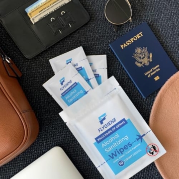 FLYGIENE Travel Wipes - 70% Alcohol Hand Sanitizing Wipes