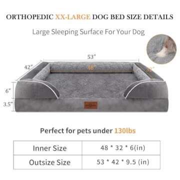 Comfort Expression XXL Orthopedic Dog Bed for Extra Large Dogs, Waterproof Orthopedic Foam Dog Beds, Washable Dog Sofa Bed with Removable Cover & Non-Slip Bottom(XX-Large,Grey)
