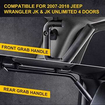 SUPAREE Front & Rear Grab Bar Grab Handle Bars Compatible with 2007-2018 Jeep Wrangler JK JKU Sahara Sports Freedom Rubicon X & Unlimited 2/4 Door