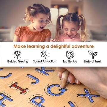 TIJU Toys Wooden Magnetic Letter Tracing Board - Learn to Write Toy for Kids Age 3 - Learn to Write Alphabet Learning Toys - Montessori ABC Learning for Toddlers - Alphabet Letters for Kids Ages 3-5