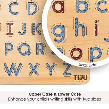 TIJU Toys Wooden Magnetic Letter Tracing Board - Learn to Write Toy for Kids Age 3 - Learn to Write Alphabet Learning Toys - Montessori ABC Learning for Toddlers - Alphabet Letters for Kids Ages 3-5