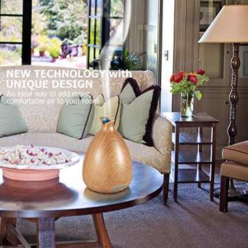 URPOWER Essential Oil Diffuser, 150ml Wood Grain Ultrasonic Aromatherapy Oil Diffuser with Adjustable Mist Mode Waterless Auto Shut-off Humidifier and Diffusers for Essential Oils