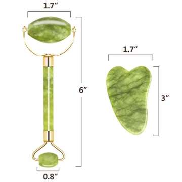 Jade Roller for Face & Gua Sha Set|Jade Roller for Face Real Jade 100% Jade|Anti Aging Skincare Therapy Tool|Puffiness Treatments.