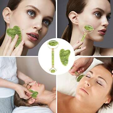 Jade Roller for Face & Gua Sha Set|Jade Roller for Face Real Jade 100% Jade|Anti Aging Skincare Therapy Tool|Puffiness Treatments.