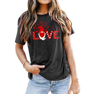 Valentine's Day Shirt for Womens Gnome Coffee T-Shirt Love Heart Printed Shirts Short Sleeve Graphic...
