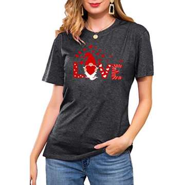 Valentine's Day Shirt for Womens Gnome Coffee T-Shirt Love Heart Printed Shirts Short Sleeve Graphic Tees Tops