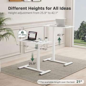 Gibbon Mounts Mobile Standing Desk, Pneumatic Adjustable Rolling Desk(31.5 Inches), Portable Laptop ...