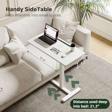 Gibbon Mounts Mobile Standing Desk, Pneumatic Adjustable Rolling Desk(31.5 Inches), Portable Laptop Desk with Wheels, Overbed Bedside Table Laptop Table for Couch, Home, Office, White