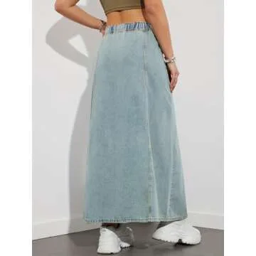 Chouyatou High Waist Flare Long Denim Skirt for Women