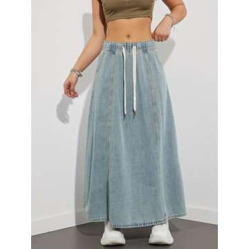 Chouyatou High Waist Flare Long Denim Skirt for Women