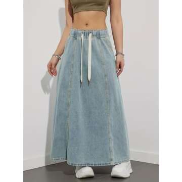 Chouyatou High Waist Flare Long Denim Skirt for Women