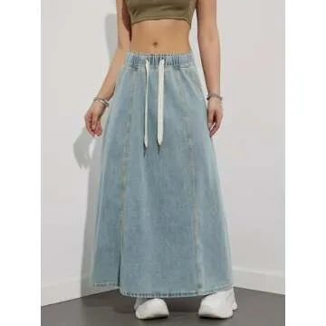 Chouyatou High Waist Flare Long Denim Skirt for Women