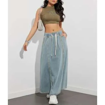 Chouyatou High Waist Flare Long Denim Skirt for Women