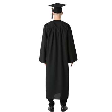 GraduationMall Matte Graduation Gown Cap Tassel Set 2025 for High School and Bachelor Black 48(5'3"-5'5")