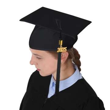 GraduationMall Matte Graduation Gown Cap Tassel Set 2025 for High School and Bachelor Black 48(5'3"-5'5")